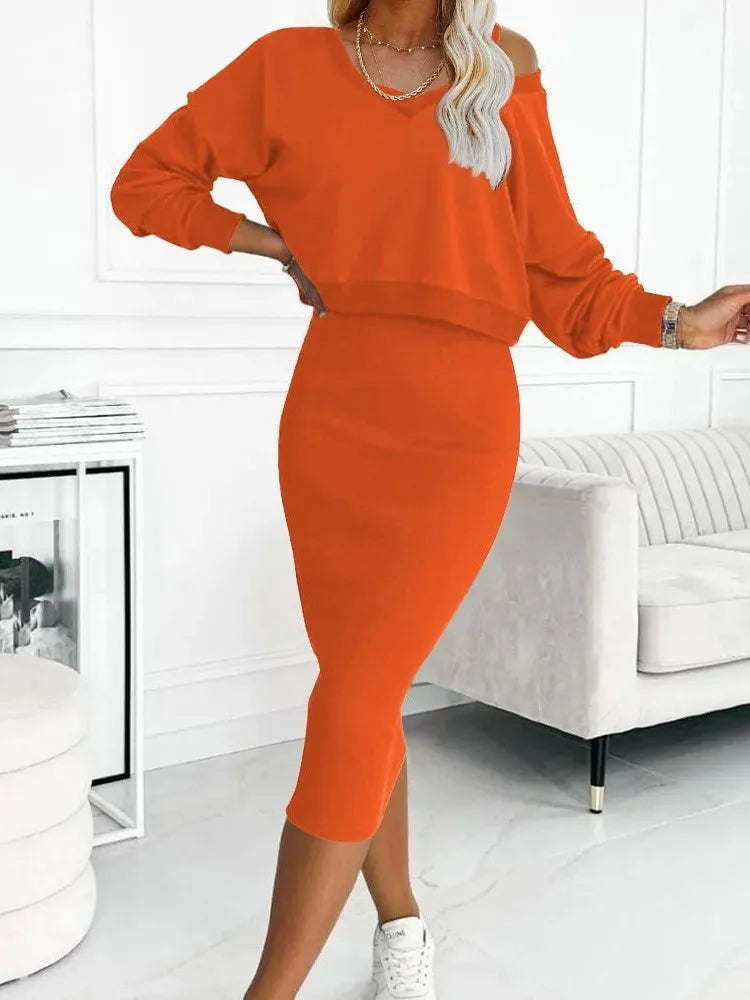 Vest Dress and V-Neck Sweatshirt Set