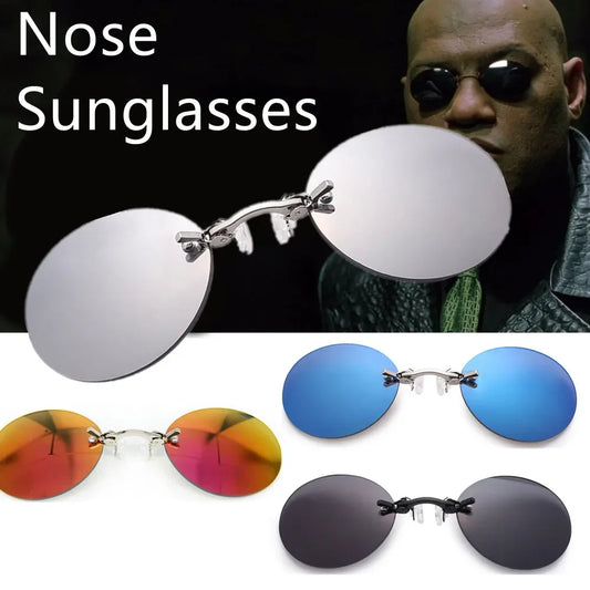 Ultralight Rimless Retro Round Clip On Nose Sunglasses