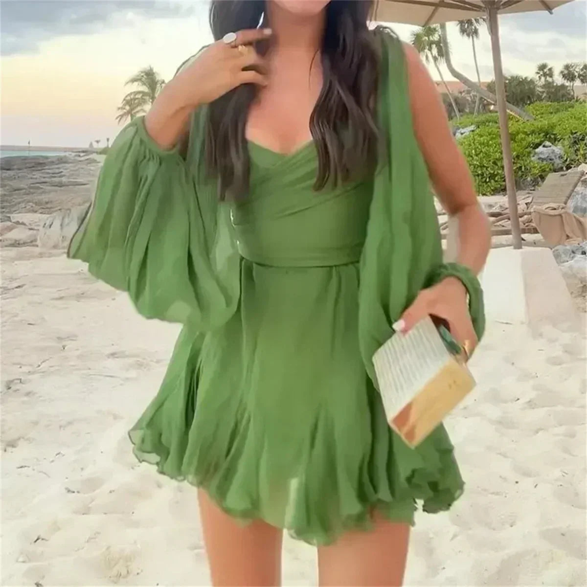 V-neck off-the-shoulder Dress