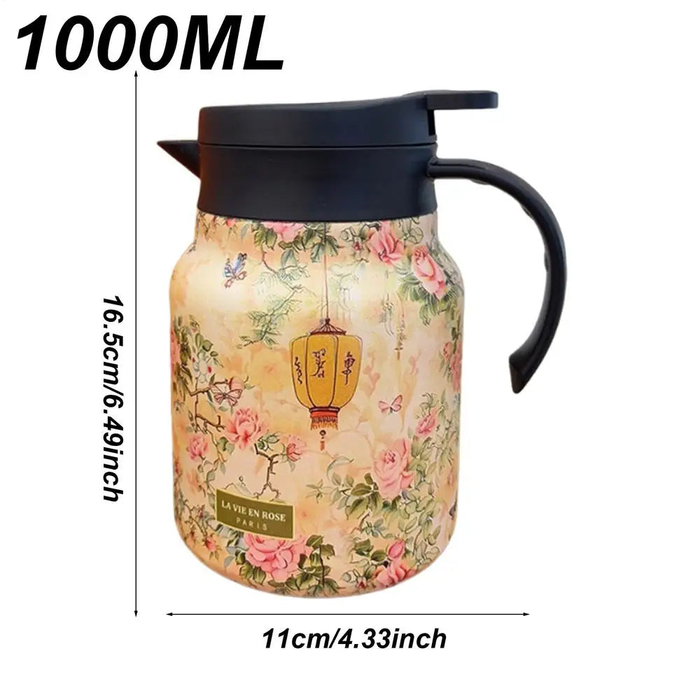 Vintage Floral Pattern Tea Thermos – Built-In Infuser