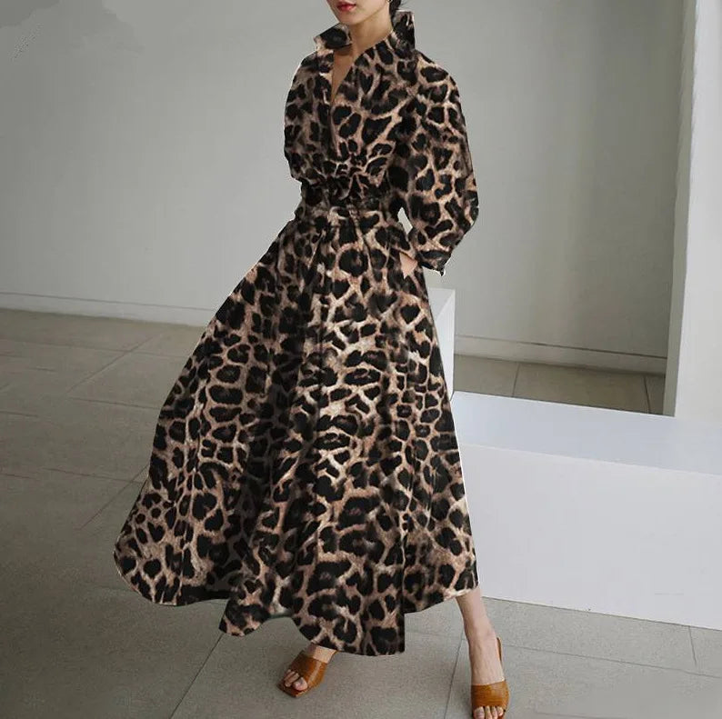 Women's Plain Lapel Shirt Wrap Dress