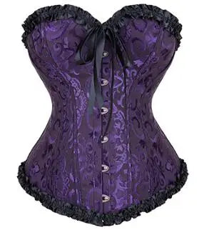 Women's Lacing Corset Top Satin Floral Boned Overbust Body Shaper Bustier