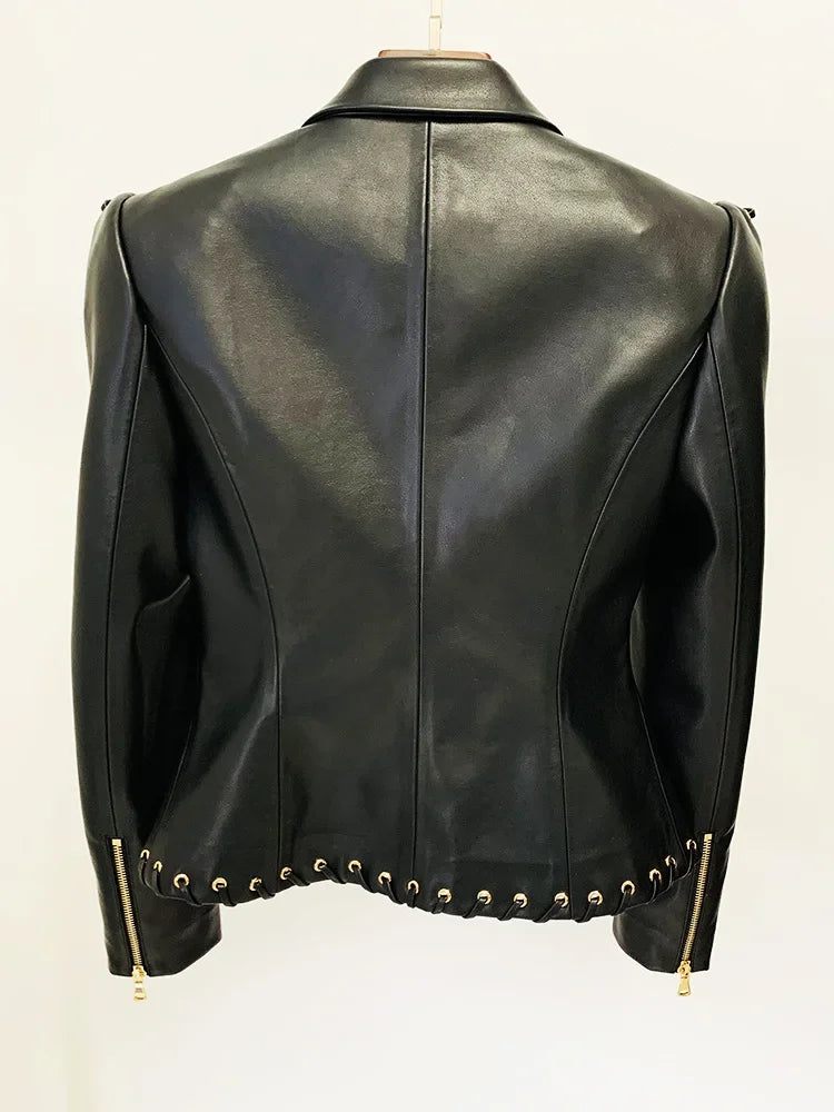 Women's Rope Lacing Leather Jacket
