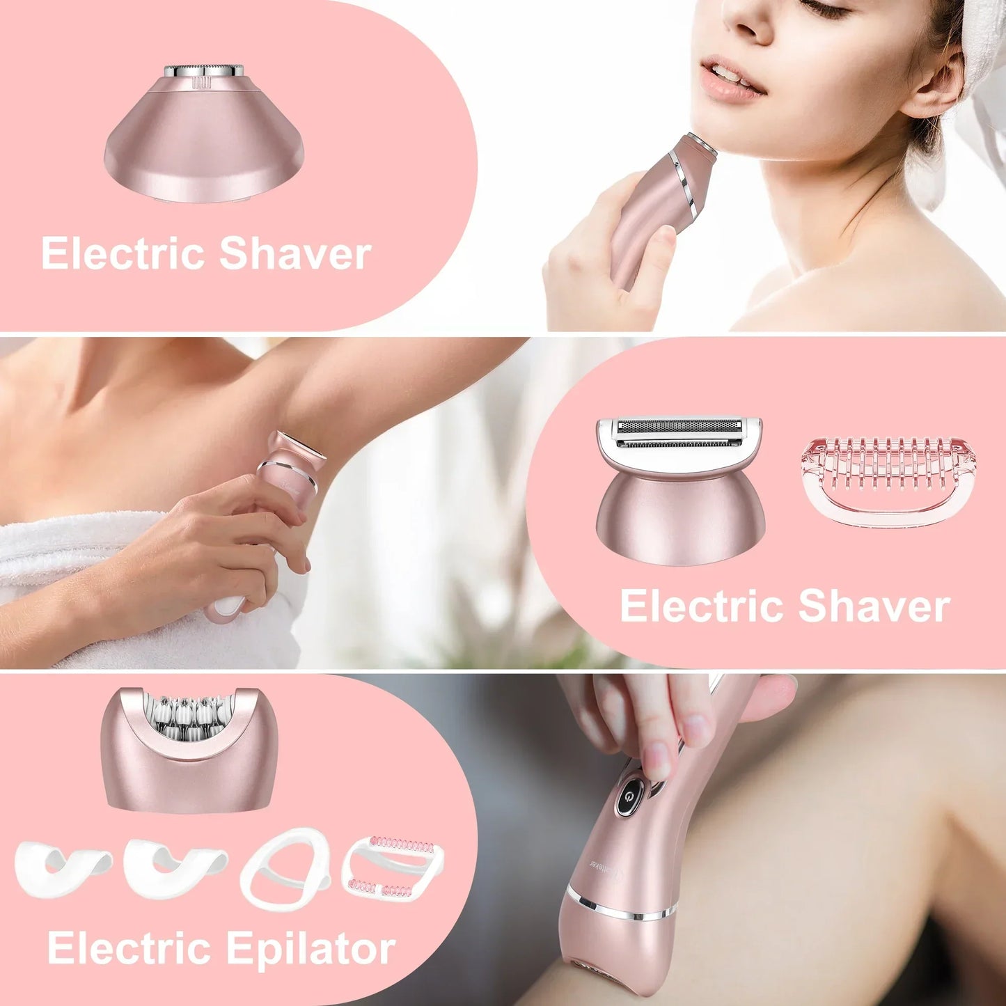 Electric Epilator Hair Removal for Women 3 in 1 Shaver for Legs Arms Underarms Bikini Public Rechargeable