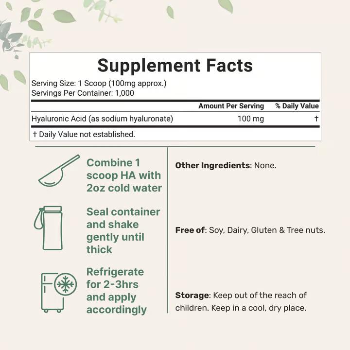Hyaluronic Acid Powder, DIY Facial Serum, Skin Hydration Care Formula