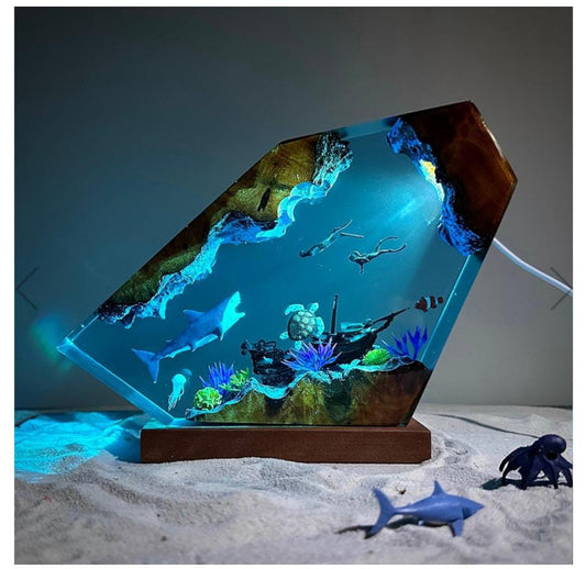 Great White Shark and Turtle Resin Night Light