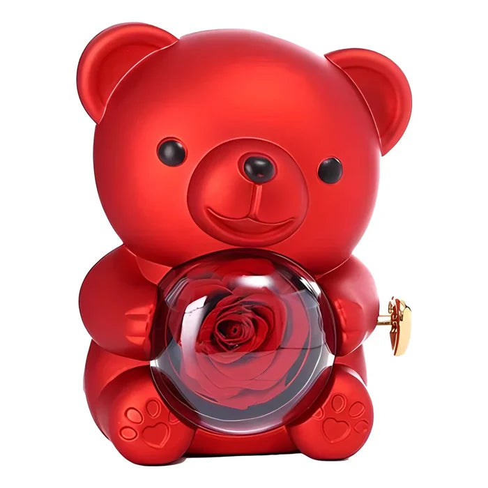 Engraved Heart Necklace with Real Rose Bear Giftbox Rose Shaped Necklace Gift Box Jewellery Gift Box