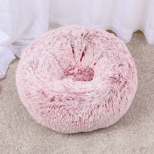 Fluffy Calming Donut Dog Bed for Cats & Dogs, Washable Plush Large Dog Sofa for Pets